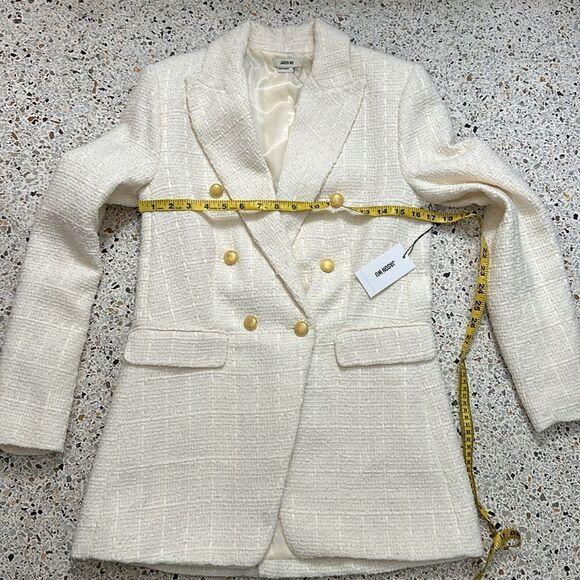 NWT Jason Wu ivory cream tweed blazer small s gold buttons - Picture 3 of 6